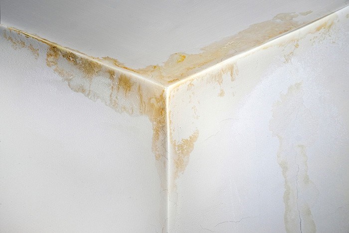 Water stains on interior drywall ceiling